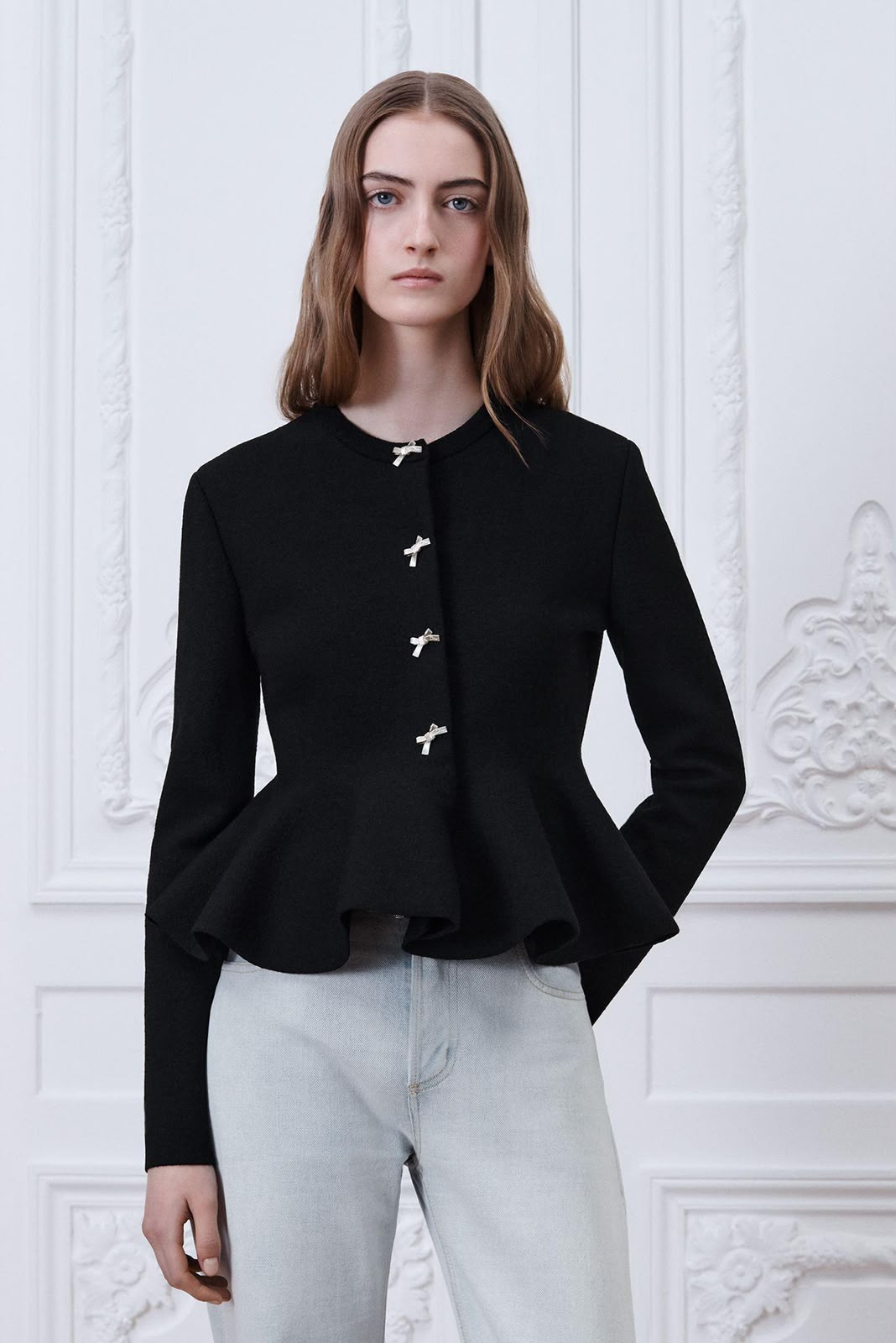 Dior Black Peplum Knit Cardigan with Crystal Bow Buttons