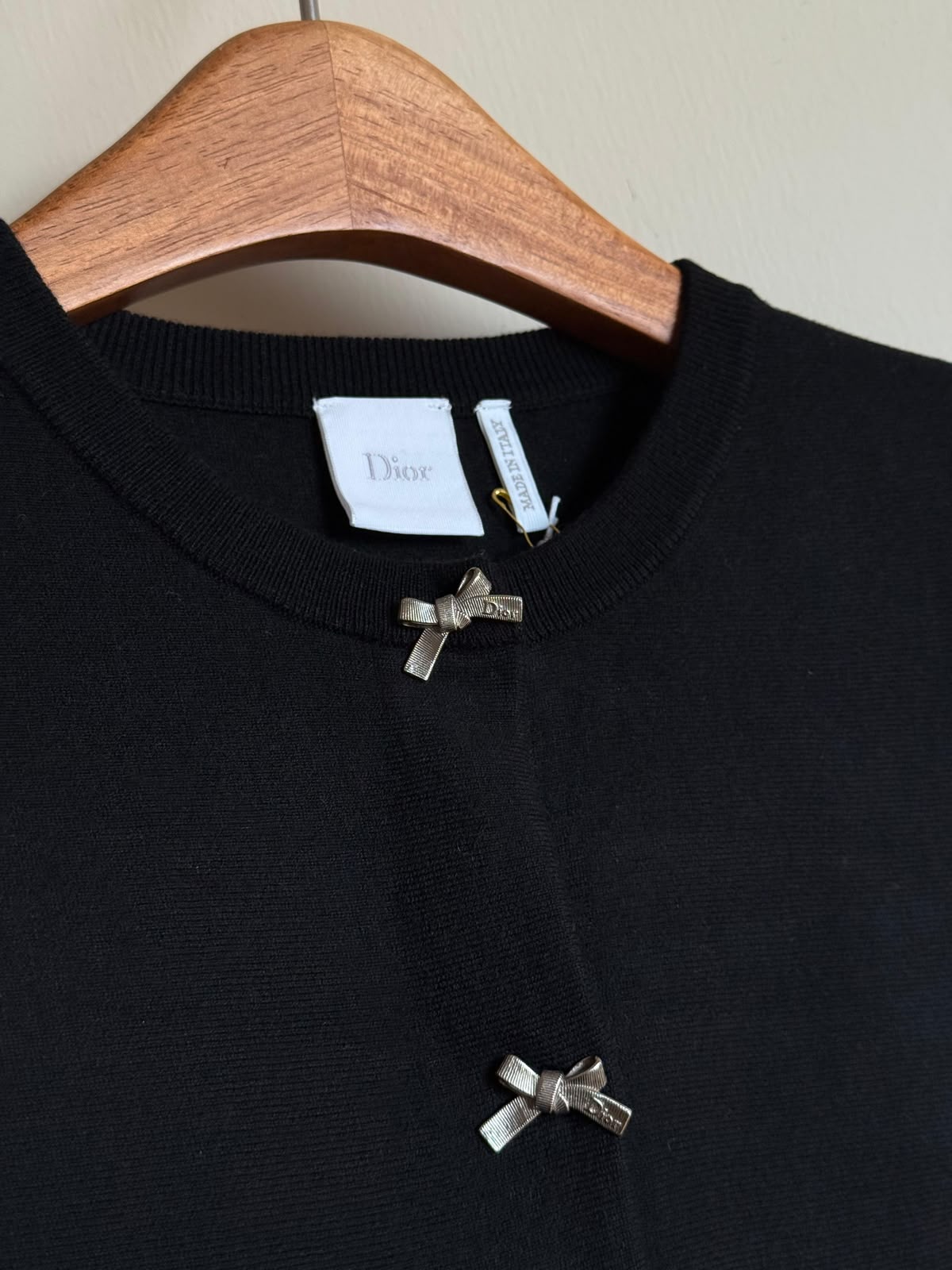 Dior Black Peplum Knit Cardigan with Crystal Bow Buttons