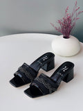 Gina Crystal-Embellished Block Heel Mules