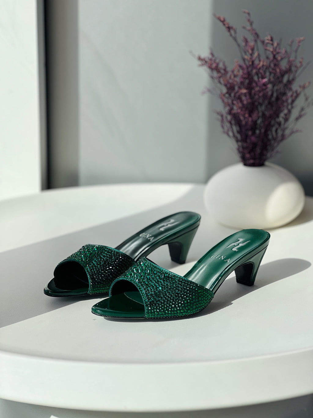 Gina Crystal-Embellished High Heel Mules