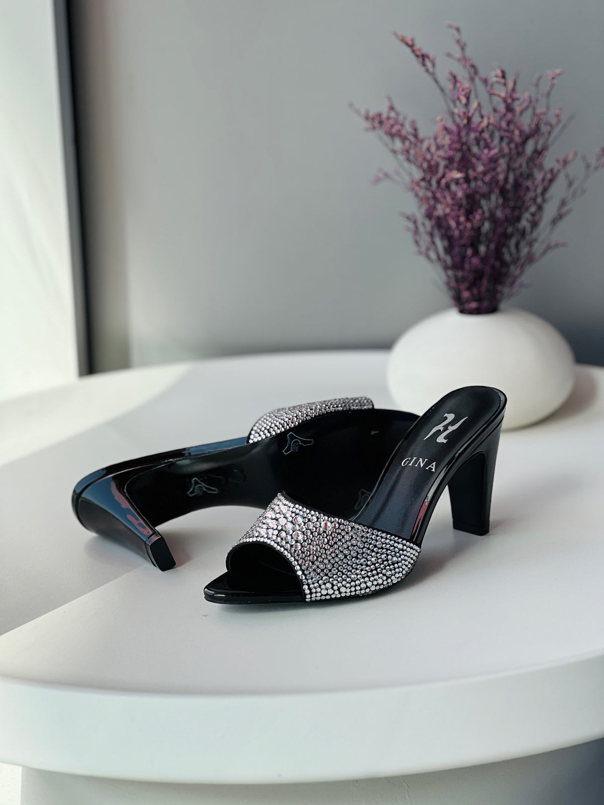 Gina Crystal-Embellished High Heel Mules