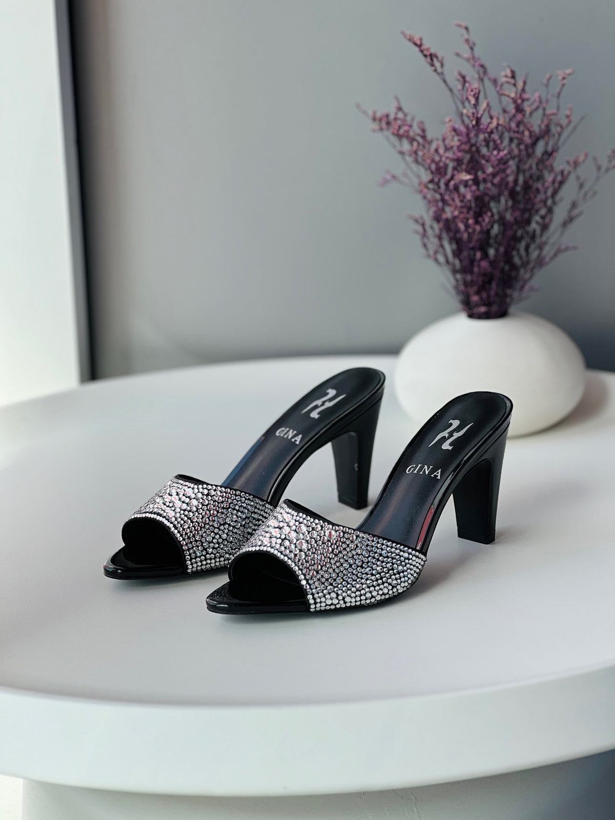Gina Crystal-Embellished High Heel Mules