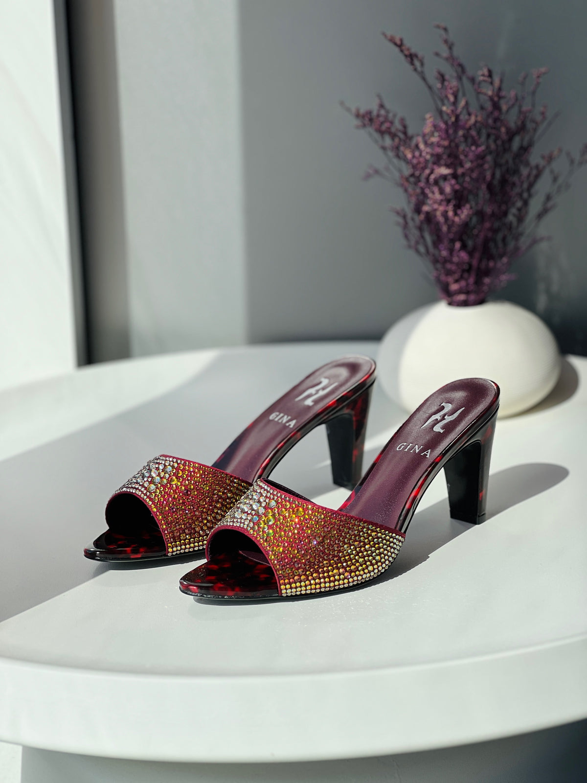 Gina Crystal-Embellished High Heel Mules
