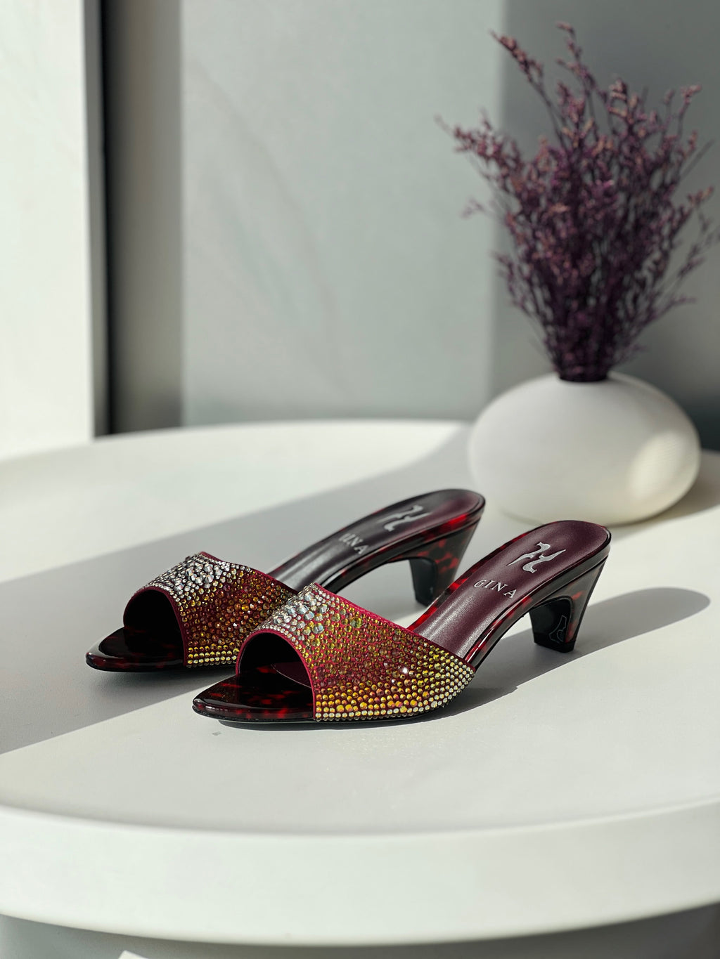 Gina Crystal-Embellished High Heel Mules