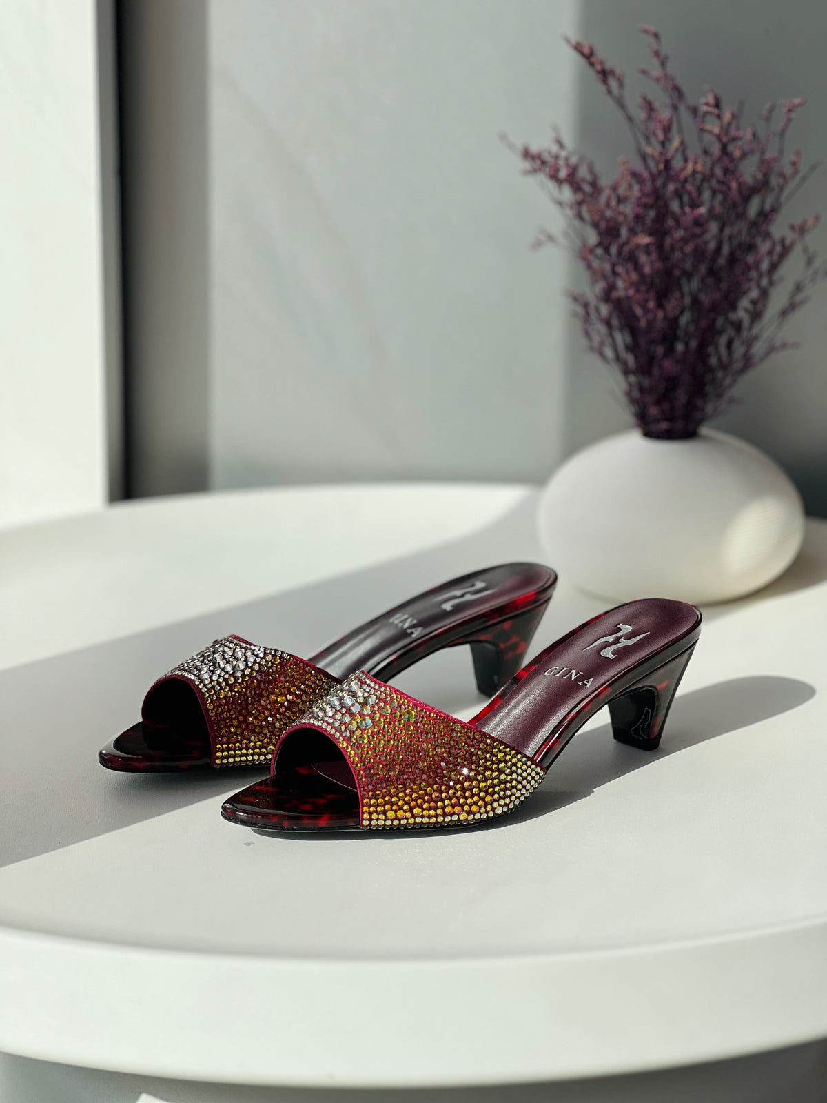 Gina Crystal-Embellished High Heel Mules