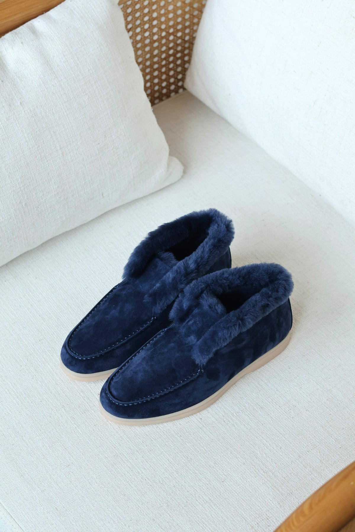 Loro Piana Suede and Shearling-Lined Winter Moccasin / Loafer