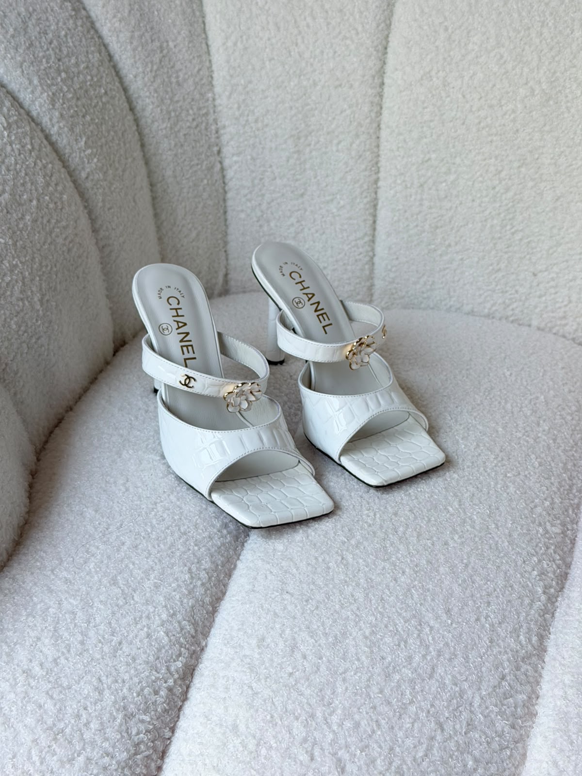 Chanel Croc-Embossed Mules