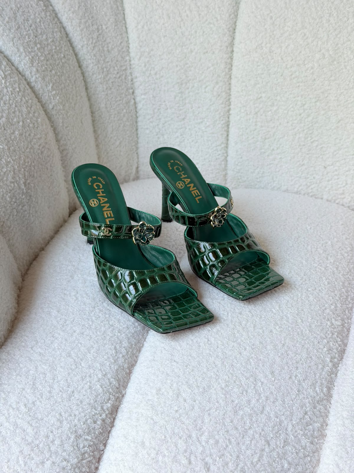 Chanel Croc-Embossed Mules