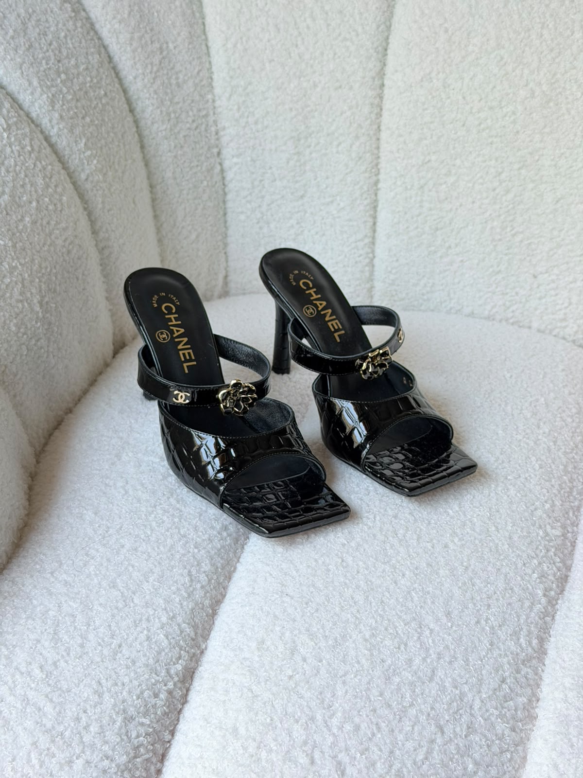 Chanel Croc-Embossed Mules