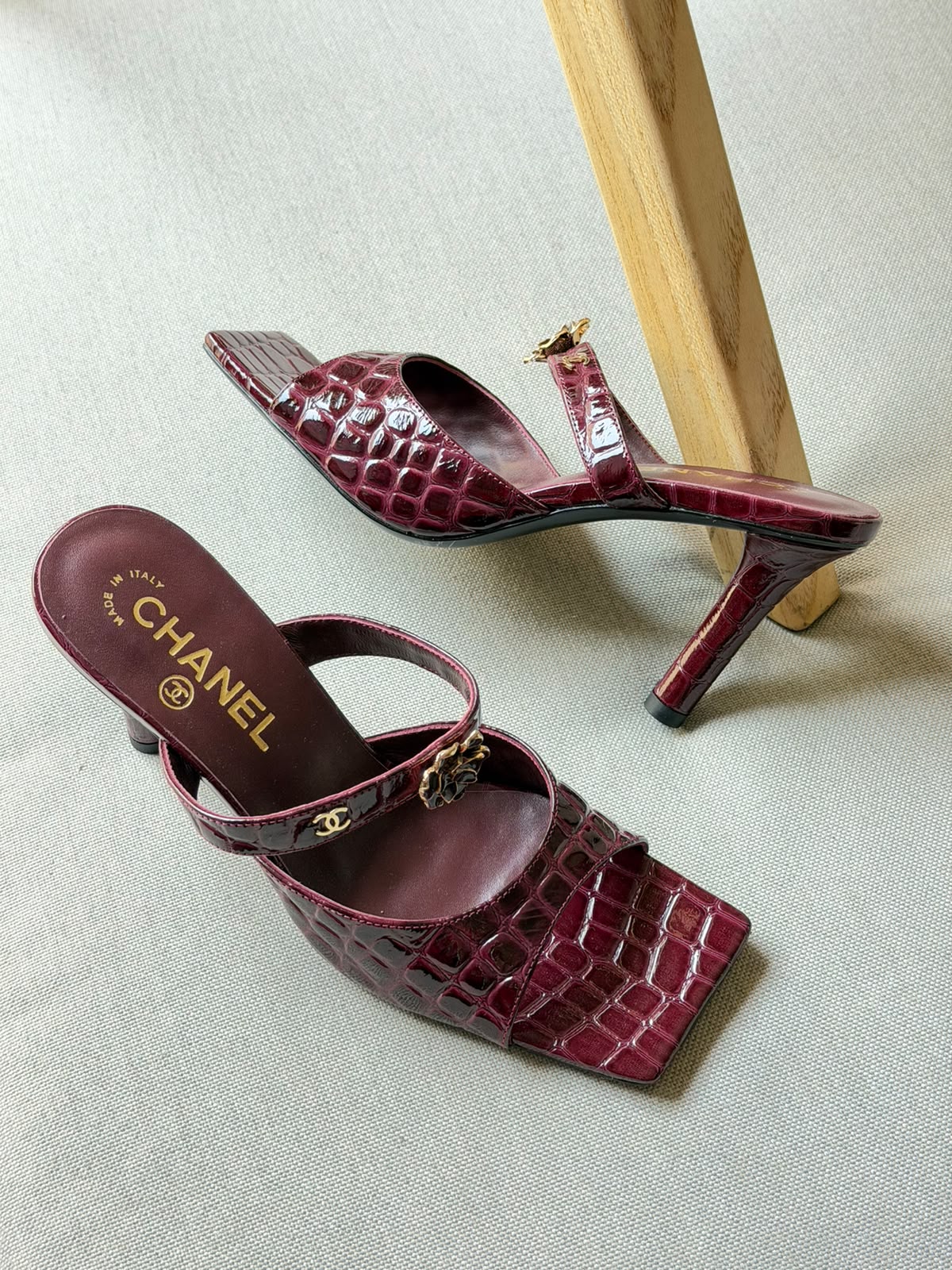 Chanel Croc-Embossed Mules