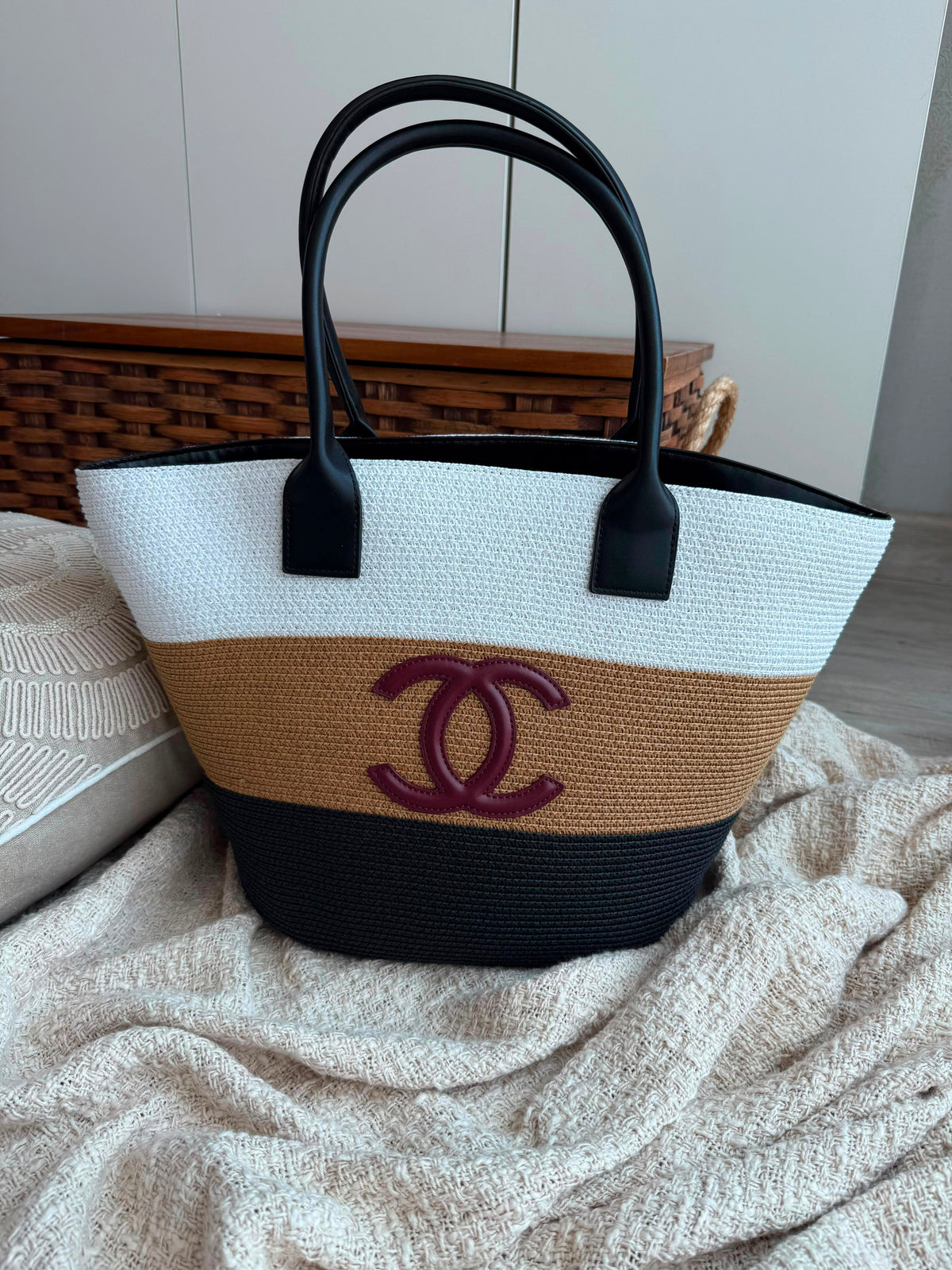 Chanel Coco Beach Striped Shopping Tote