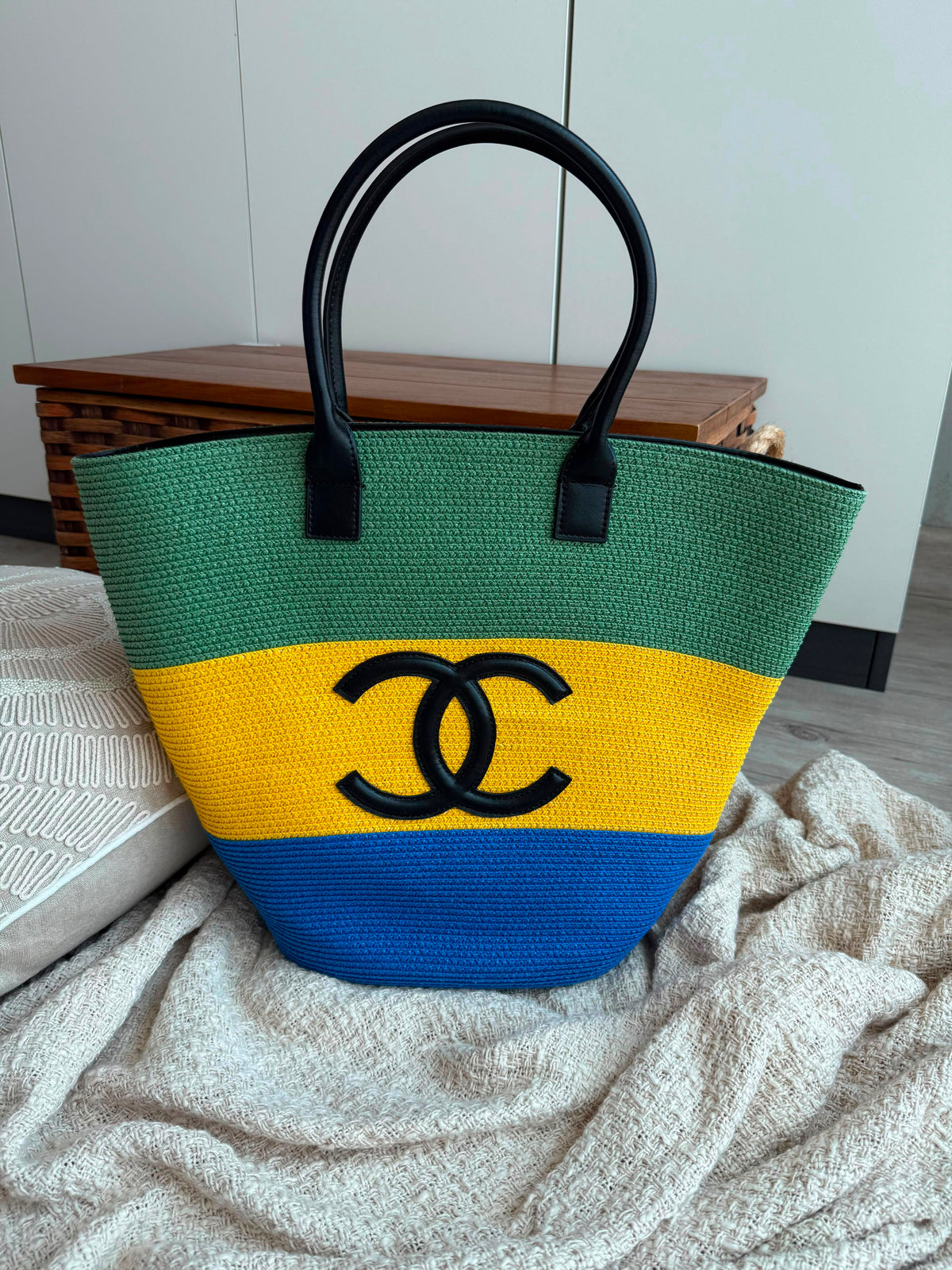 Chanel Coco Beach Striped Shopping Tote