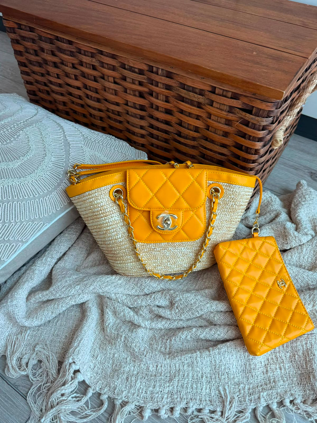 Chanel Straw Flap Tote Bag
