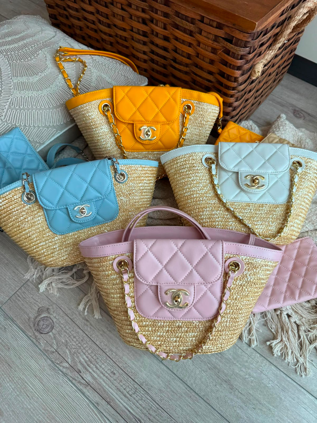 Chanel Straw Flap Tote Bag