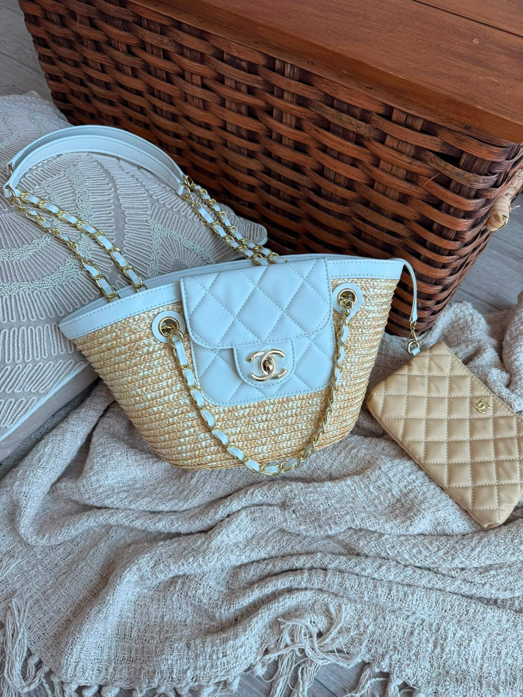 Chanel Straw Flap Tote Bag