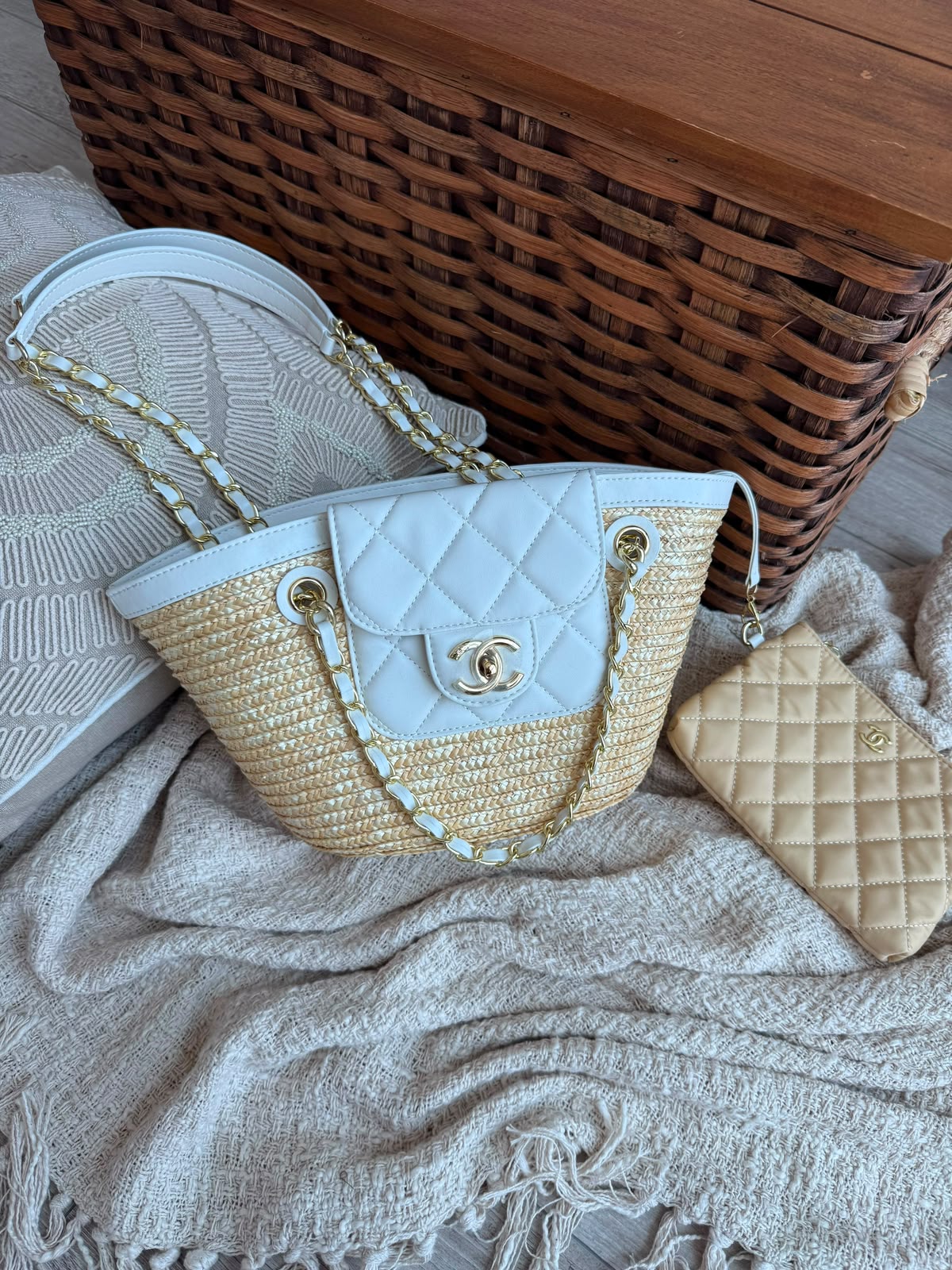 Chanel Straw Flap Tote Bag