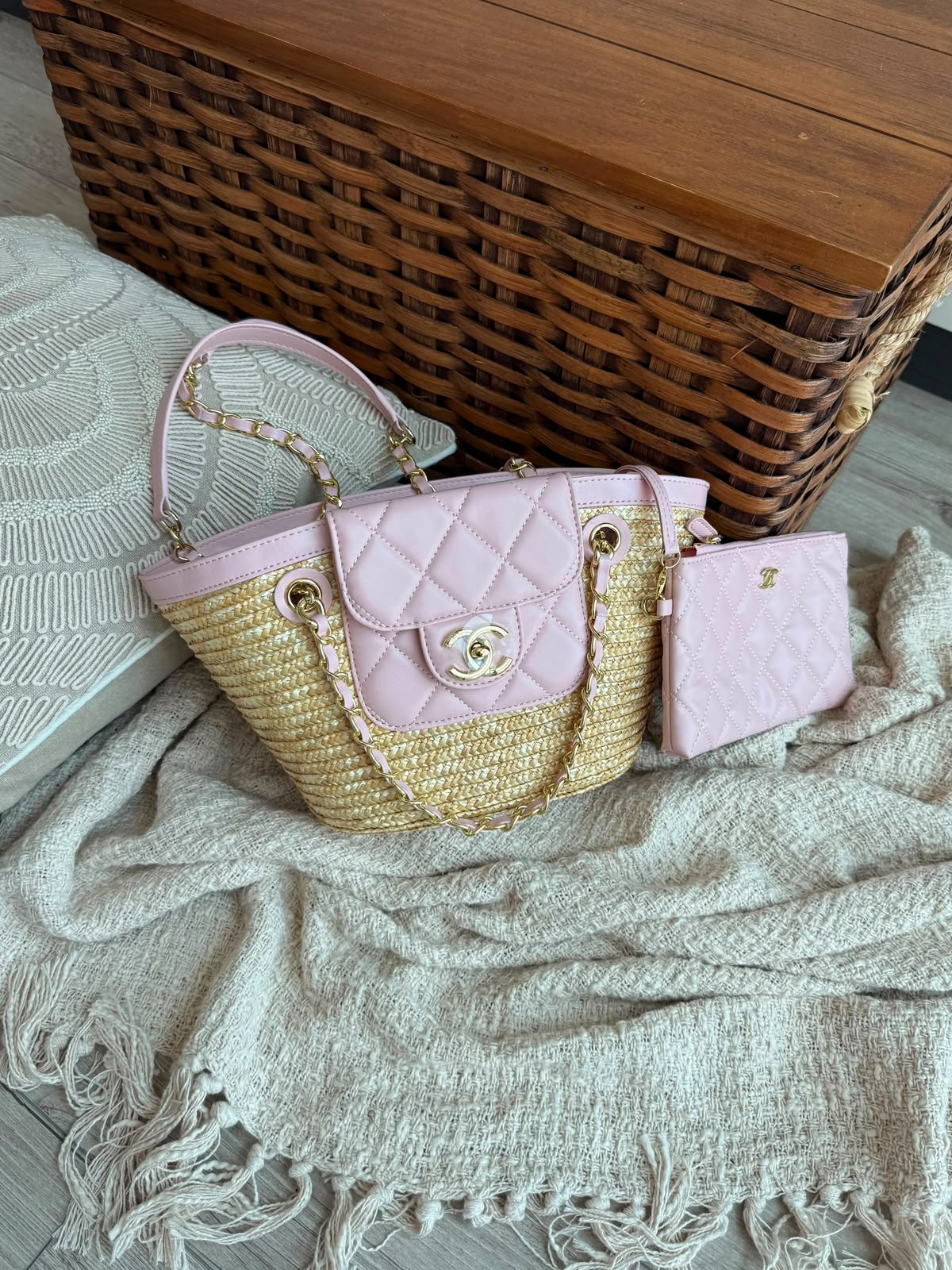Chanel Straw Flap Tote Bag