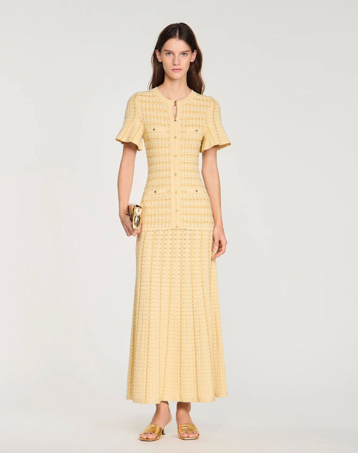 Sandro Short-Sleeve Knit Midi Dress