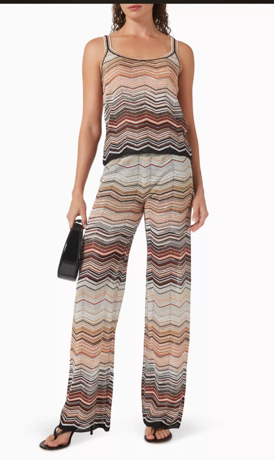 Missoni Metallic Chevron Knit Tank Top and Wide-Leg Pants Set
