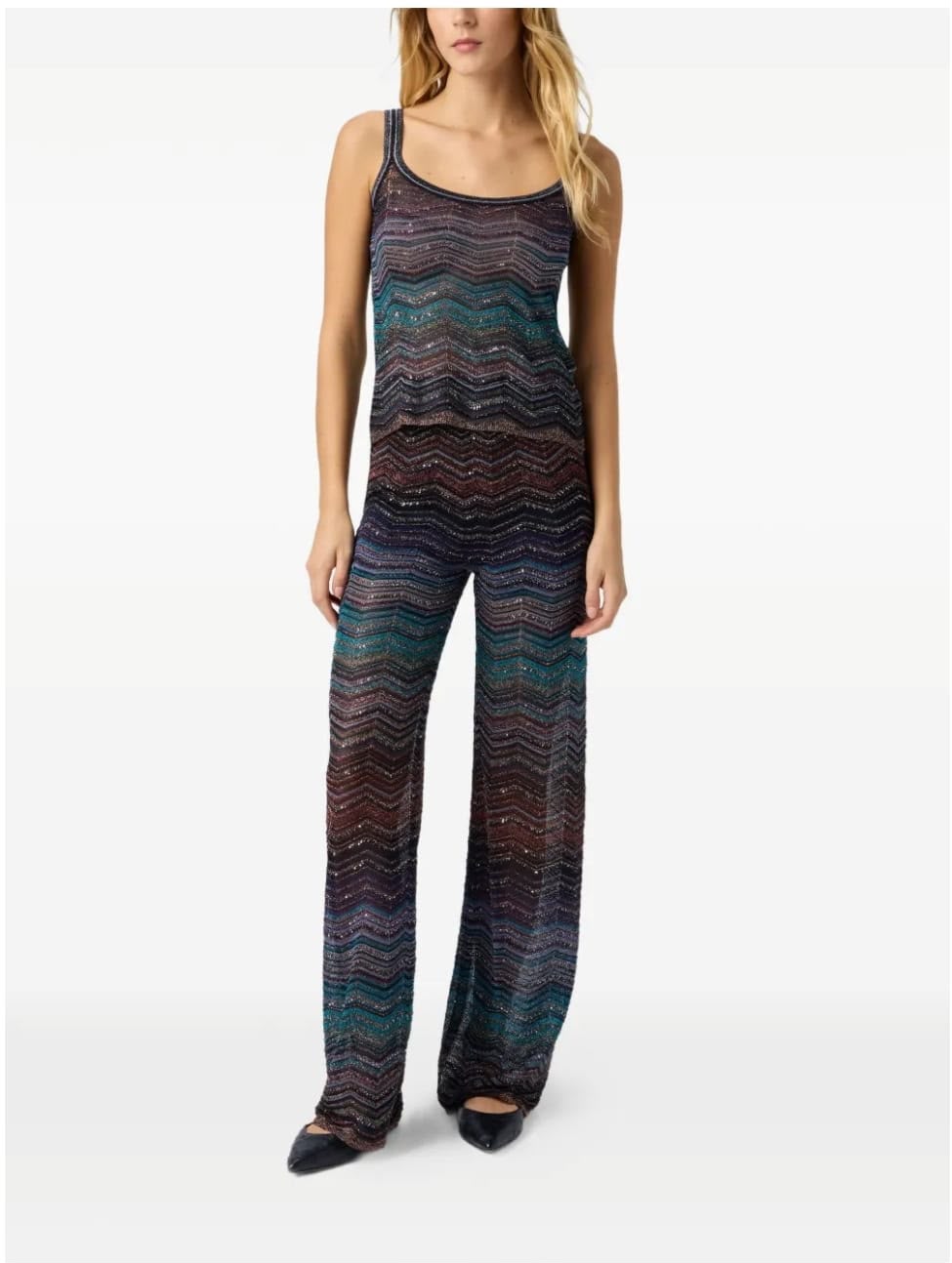 Missoni Metallic Chevron Knit Tank Top and Wide-Leg Pants Set