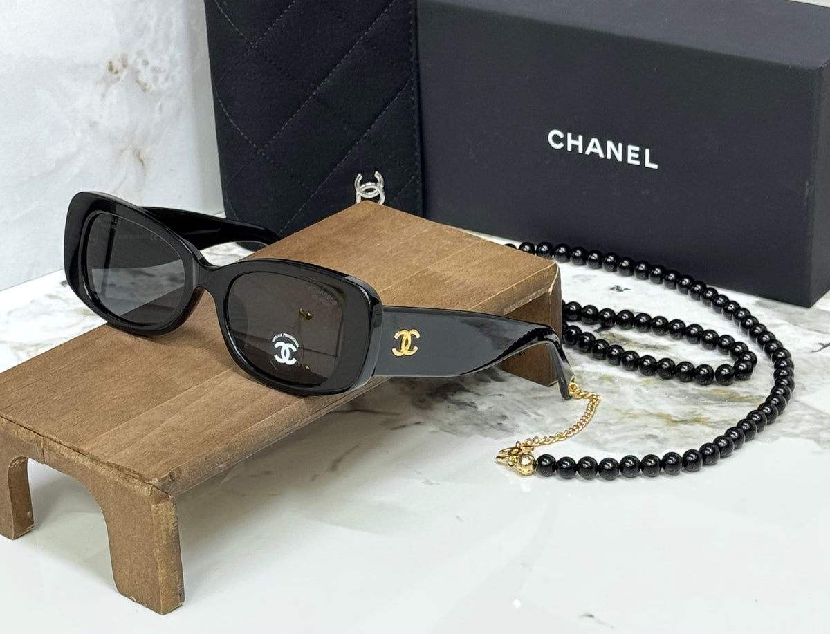 Chanel Rectangular Sunglasses with Pearl Chain
