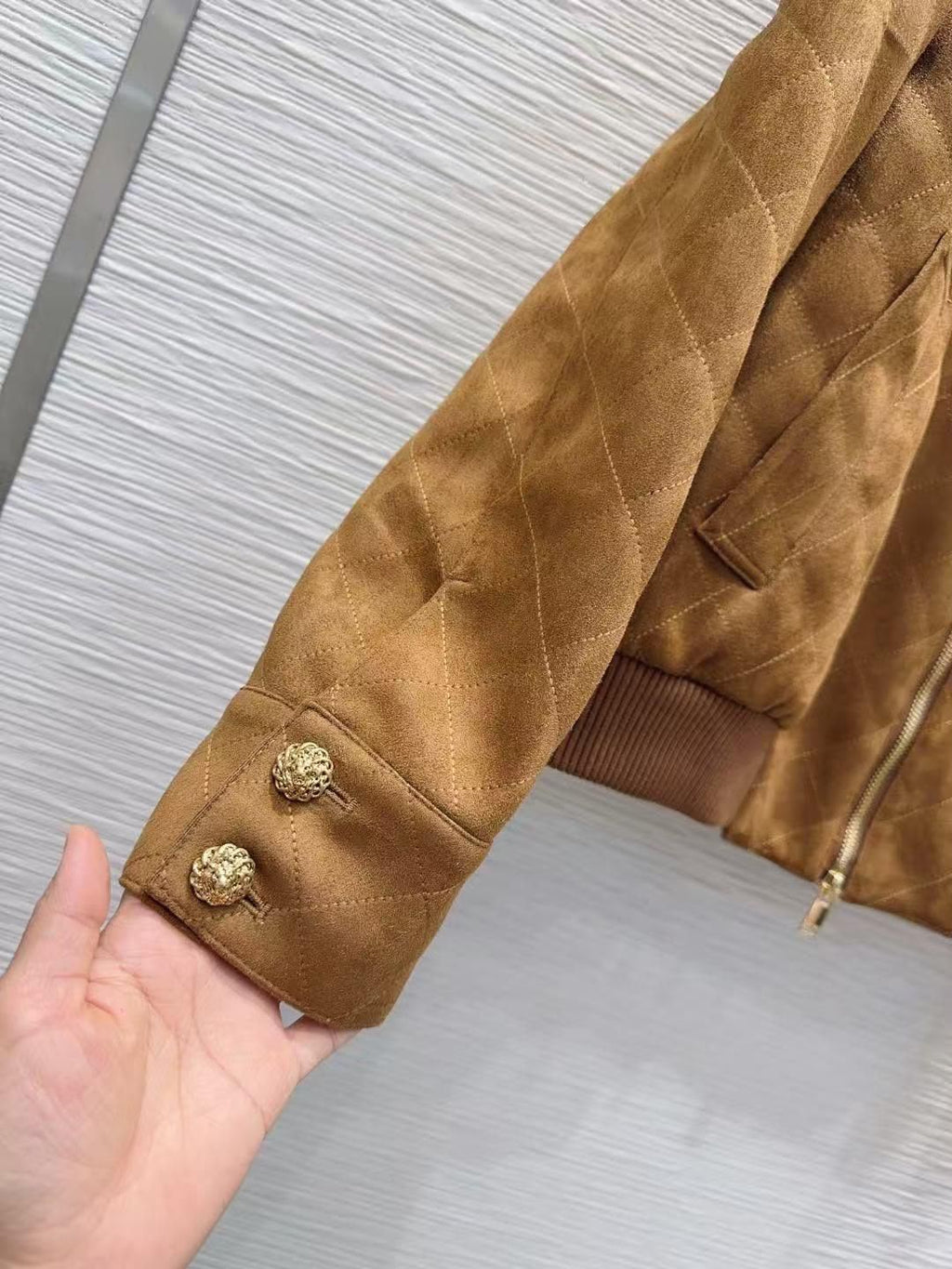 Chanel Quilted Suede Bomber Jacket