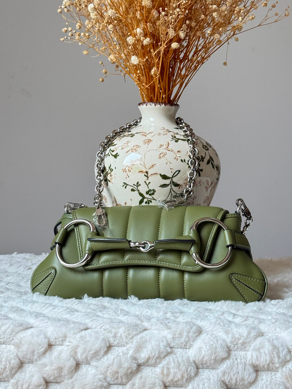 Gucci Horsebit 1955 Padded Leather Chain Shoulder Bag in Green
