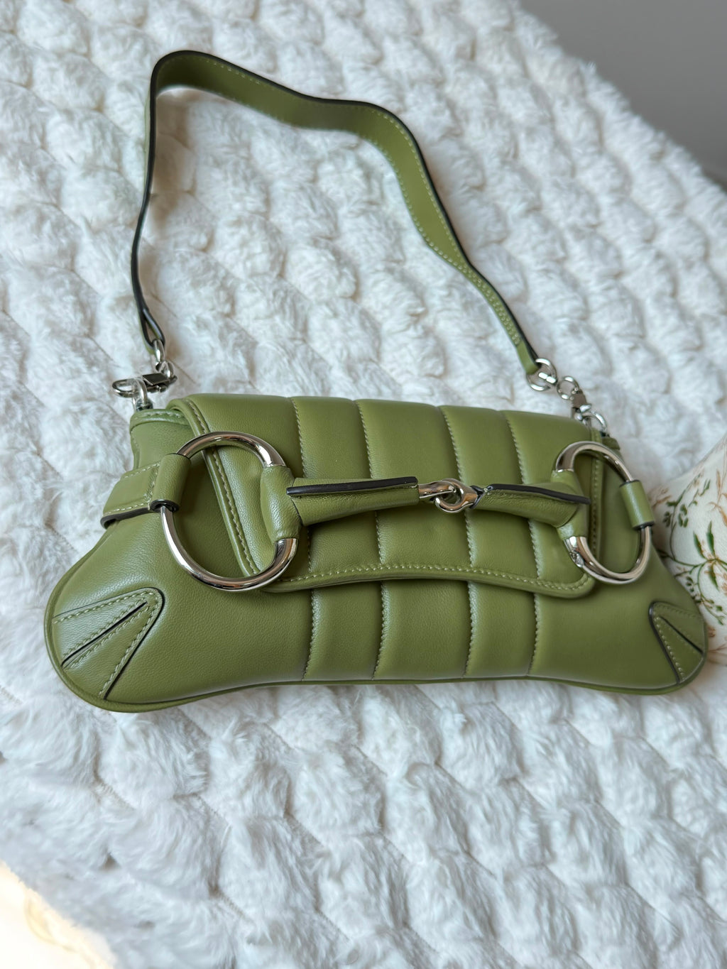 Gucci Horsebit 1955 Padded Leather Chain Shoulder Bag in Green