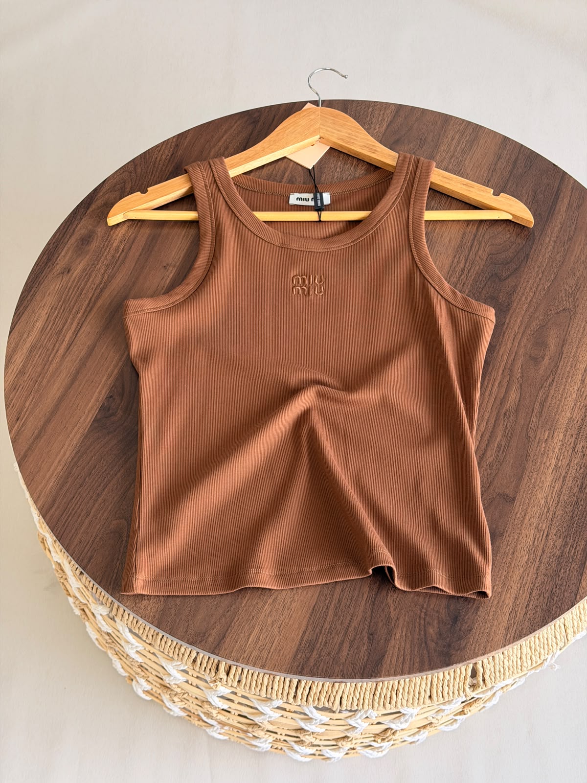 Miu Miu Ribbed Cotton Tank Top