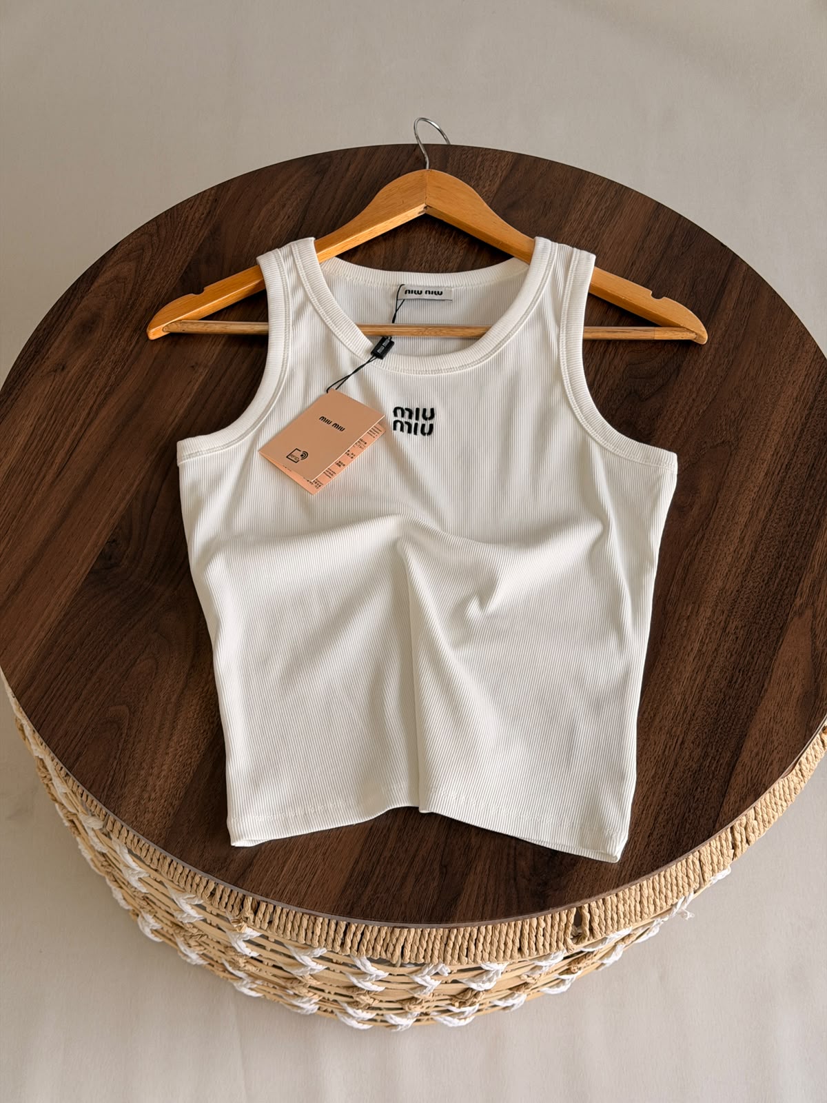 Miu Miu Ribbed Cotton Tank Top