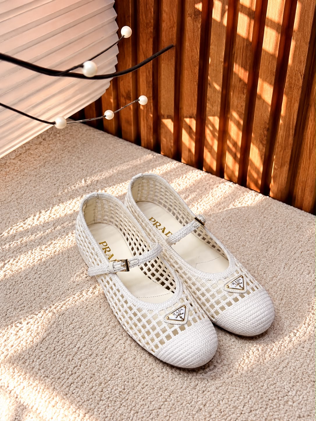 Prada Woven Mesh Mary Jane Flat