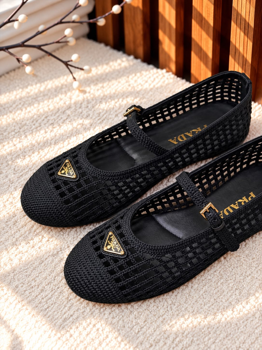 Prada Woven Mesh Mary Jane Flat