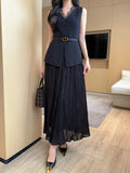 Dior Elegant Sleeveless Top and Pleated Long Skirt Set
