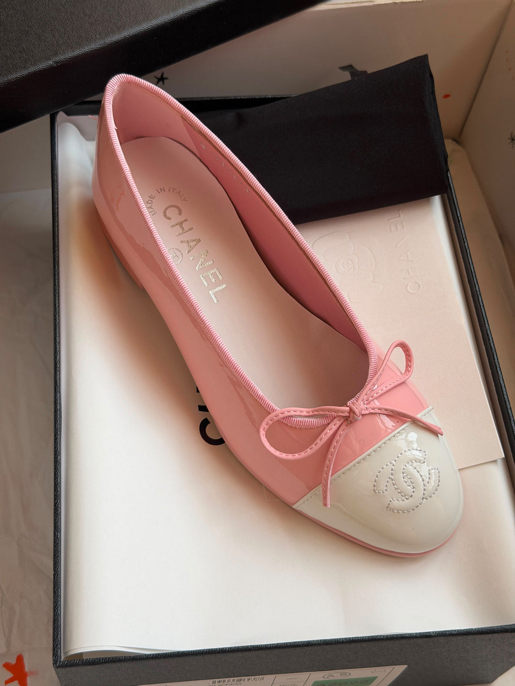 Chanel Patent Calfskin Two-Tone Ballet Flats with CC Logo