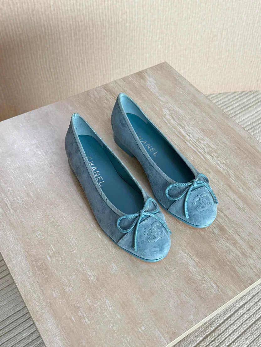 Chanel Suede Calfskin Cap Toe CC Ballerina Flats