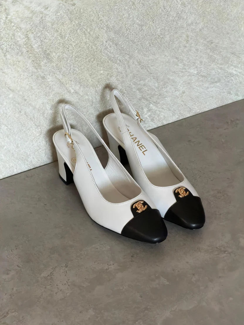 Chanel Canvas & Leather Slingback Pumps