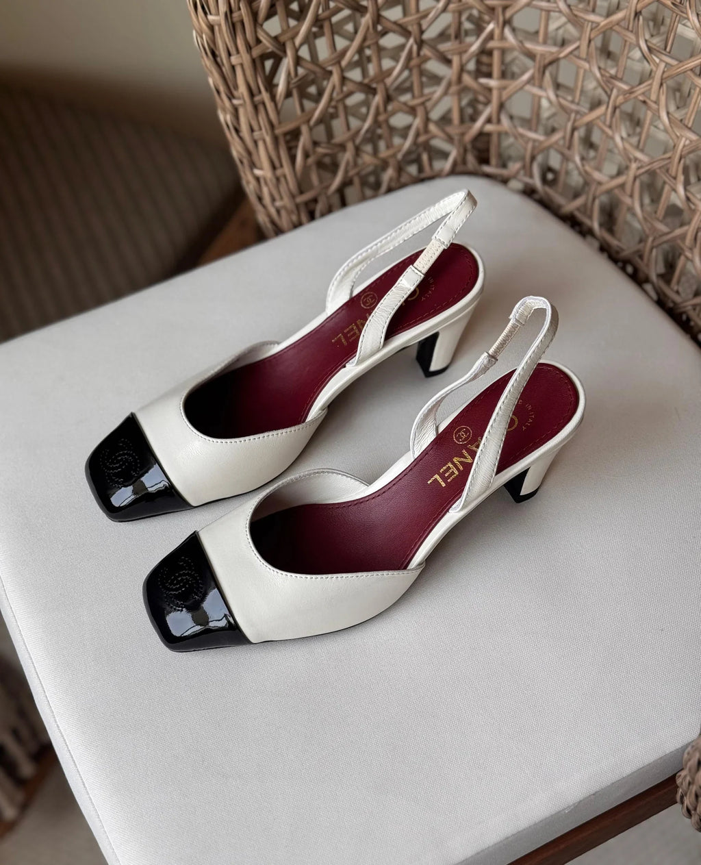 Chanel Lambskin & Patent Calfskin Slingbacks