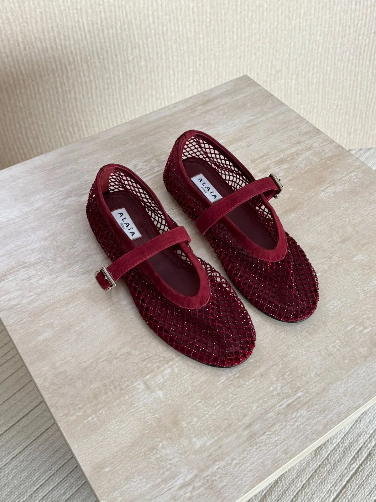 Alaia Fishnet Ballet Flats in Crystal Mesh
