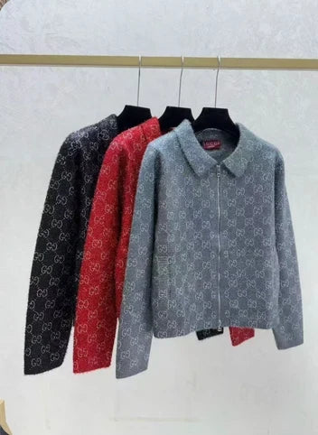 Gucci GG Wool Blend Bouclé Knit Zip Cardigan