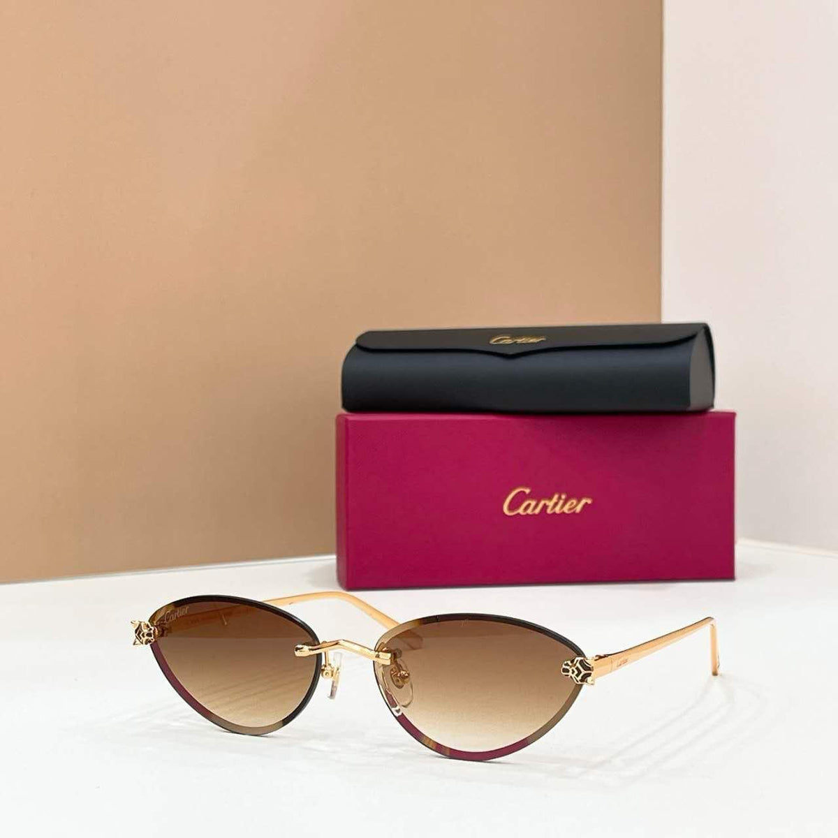 Cartier Oval Cat Eye Metal Sunglasses
