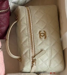 Chanel Quilted Caviar Vanity Case with Handle
