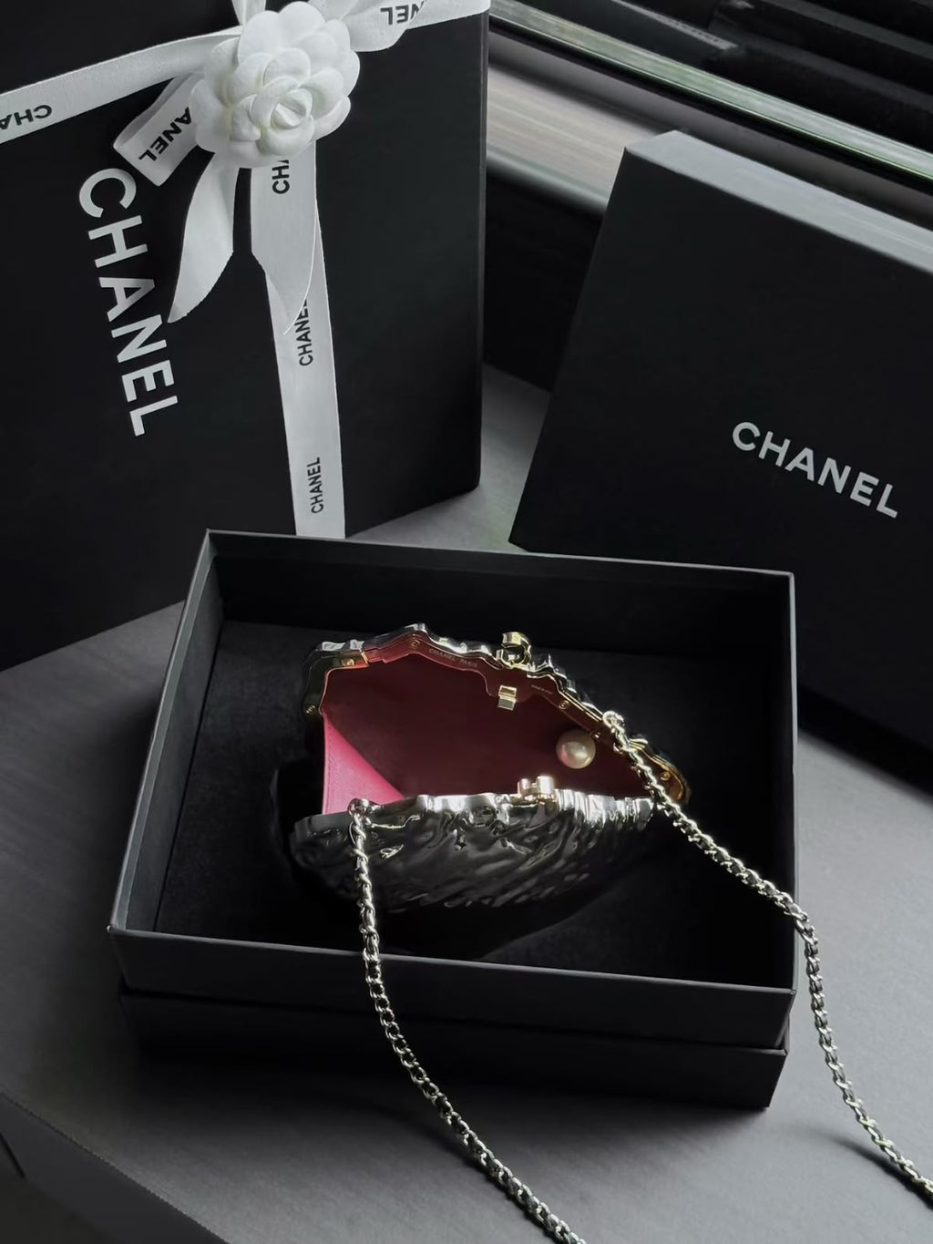 CHANEL Silver Shell Chain Bag