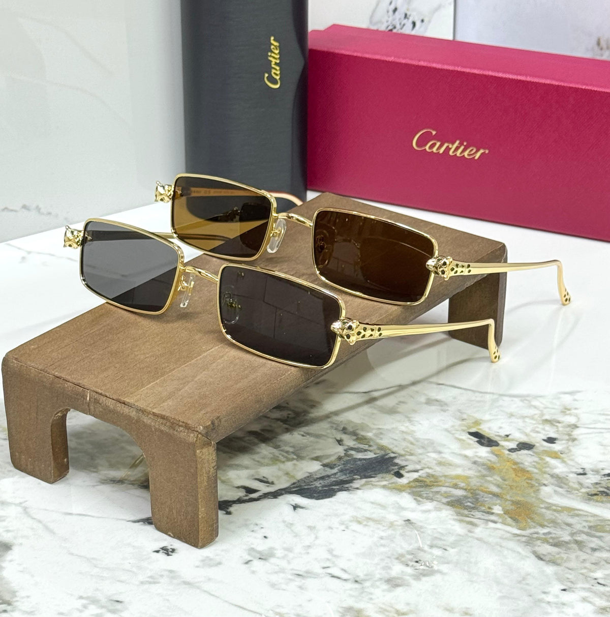 Cartier Rectangular Panther Temple Sunglasses