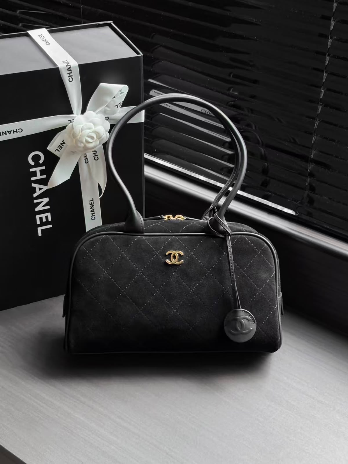 CHANEL Quilted Zip-Top Bowling Bag