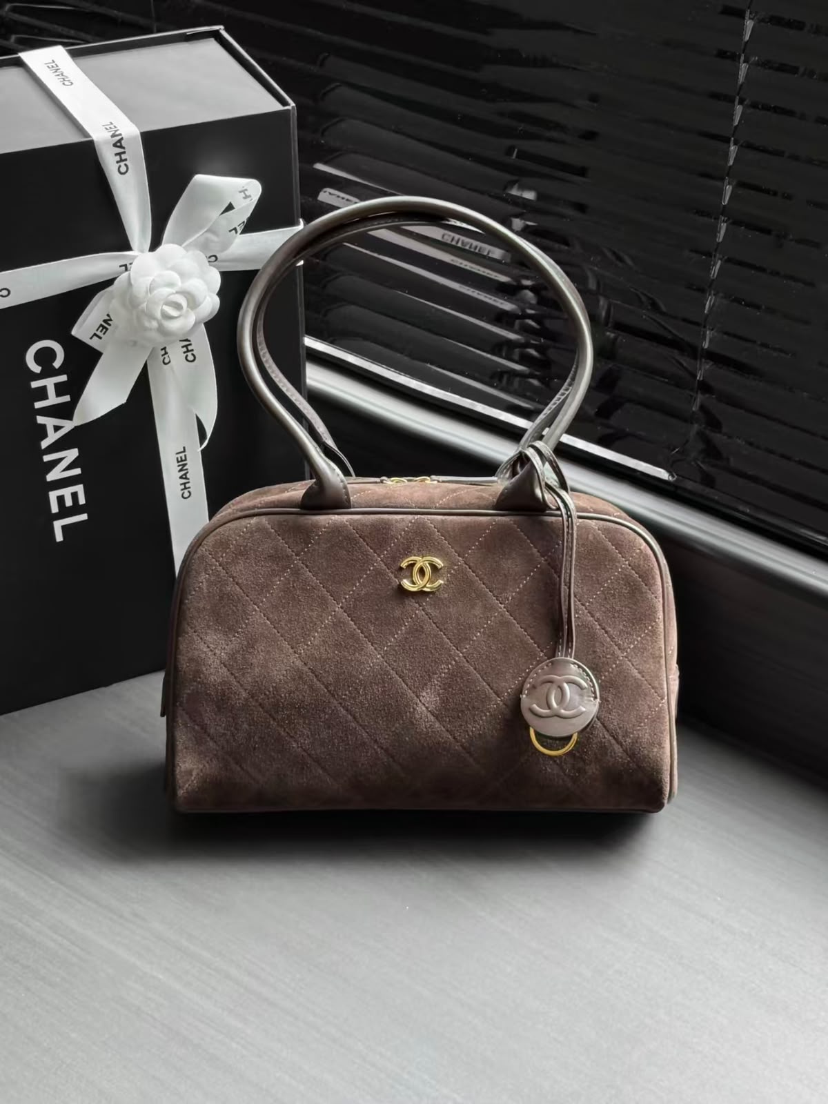 CHANEL Quilted Zip-Top Bowling Bag