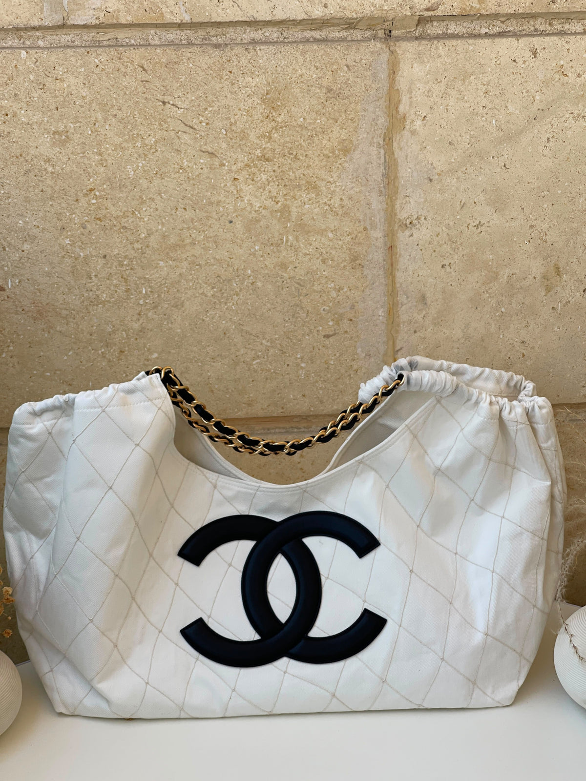 CHANEL Large-Logo Quilted Shoulder Bag