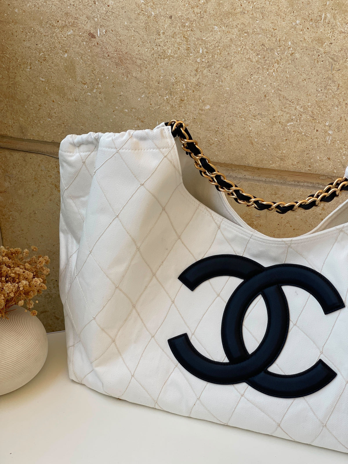 CHANEL Large-Logo Quilted Shoulder Bag