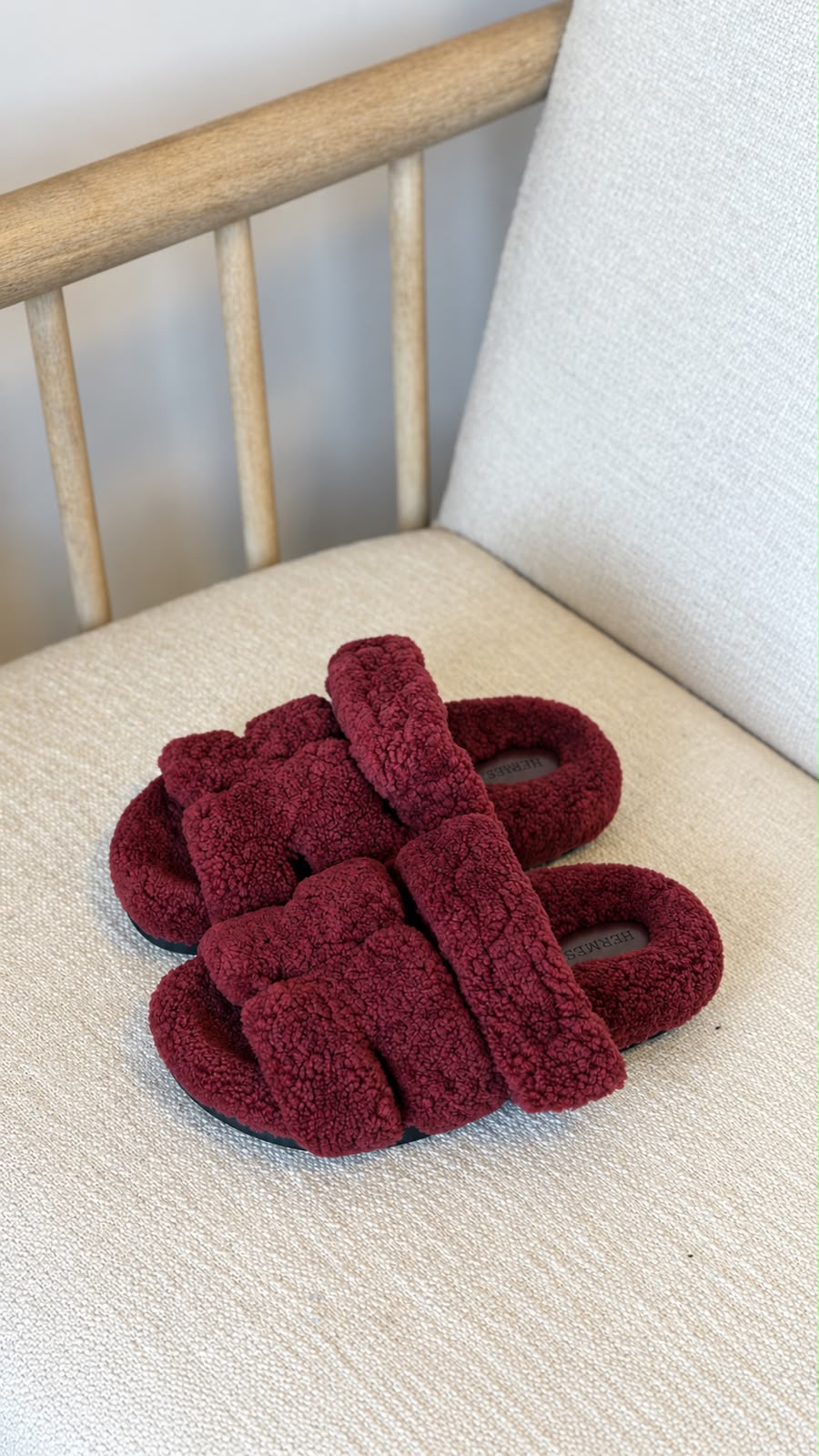 HERMES Fleece H-Strap Slide Flats