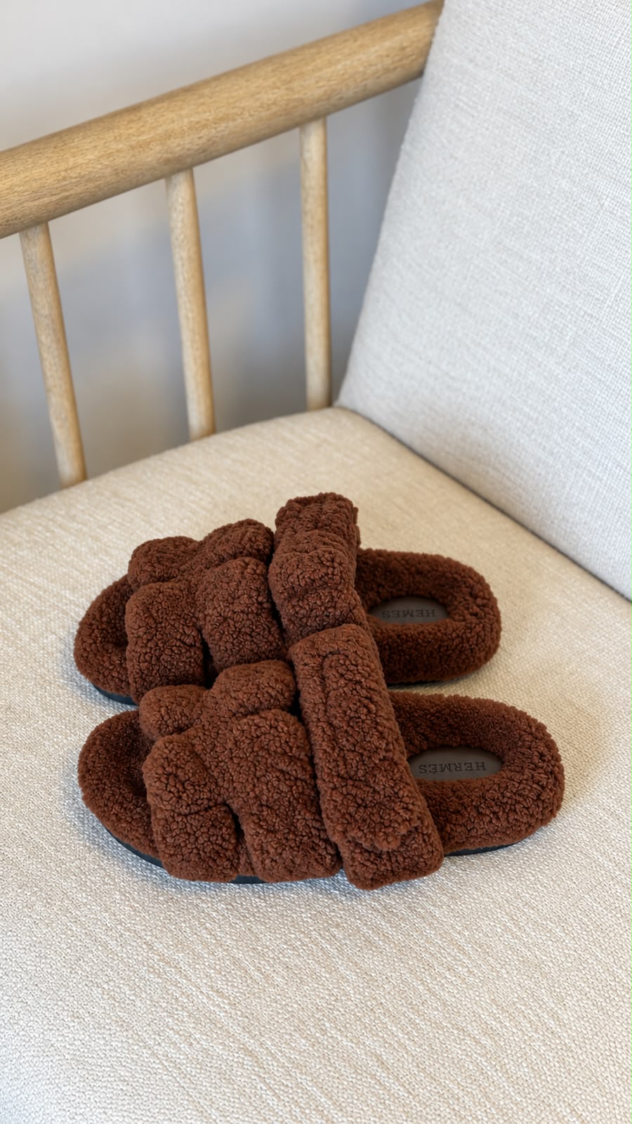 HERMES Fleece H-Strap Slide Flats