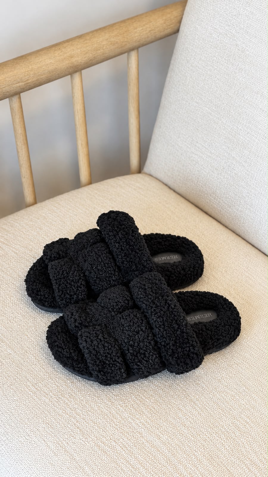 HERMES Fleece H-Strap Slide Flats